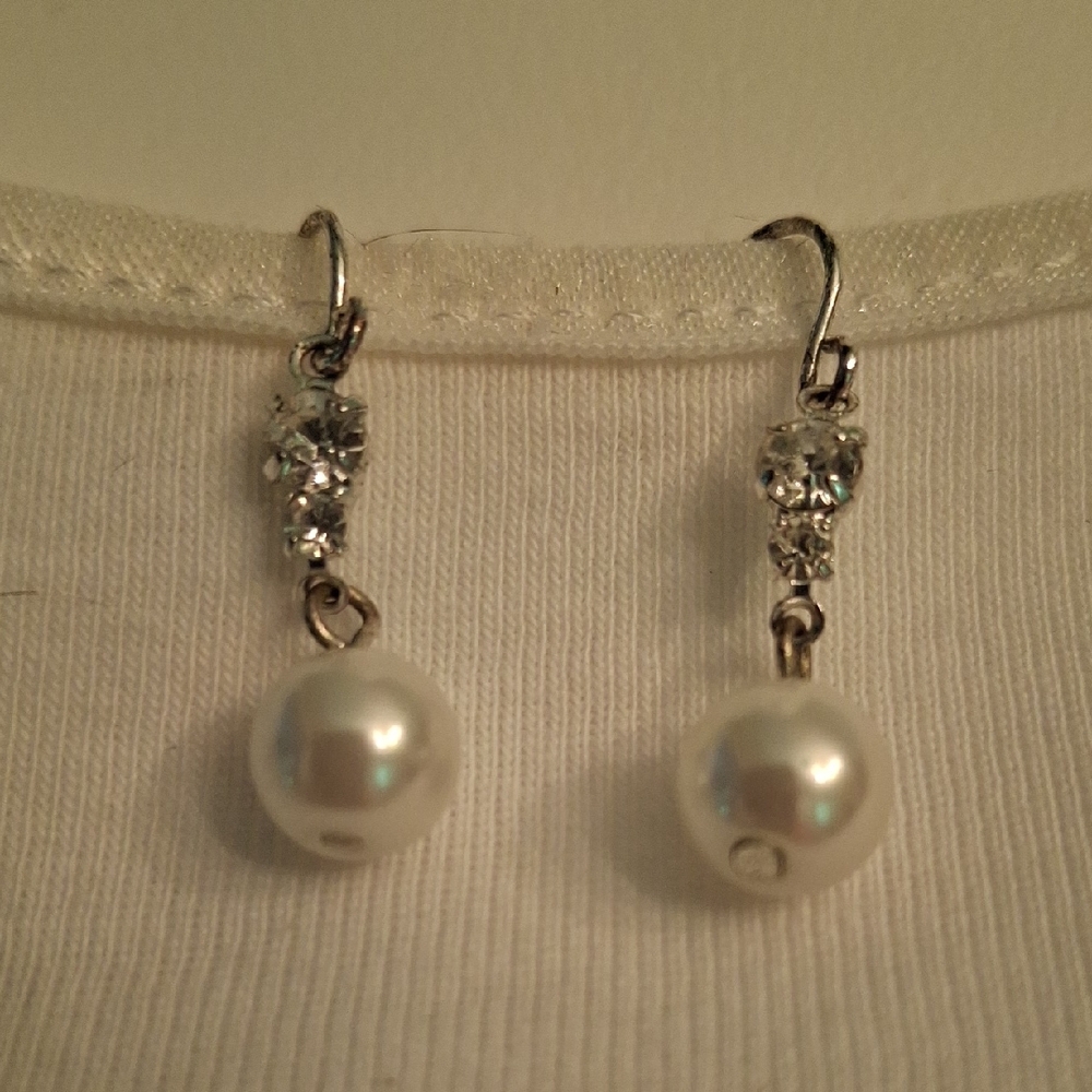 Elegant Faux Silver and Pearl Drop Earrings